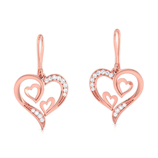 Double Heart Diamond Drop Earrings
