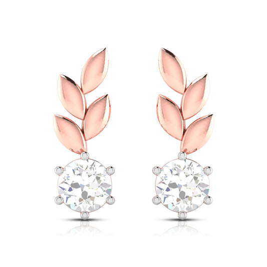 Rose Gold Solitaire Leaf Earrings