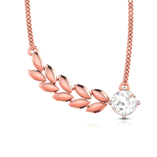Solitaire Leaf Rose Gold Necklace