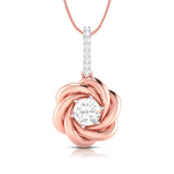 A Rose Held Open for Her Solitaire Diamond Pendant