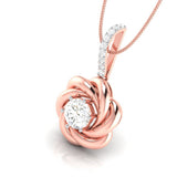 A Rose Held Open for Her Solitaire Diamond Pendant