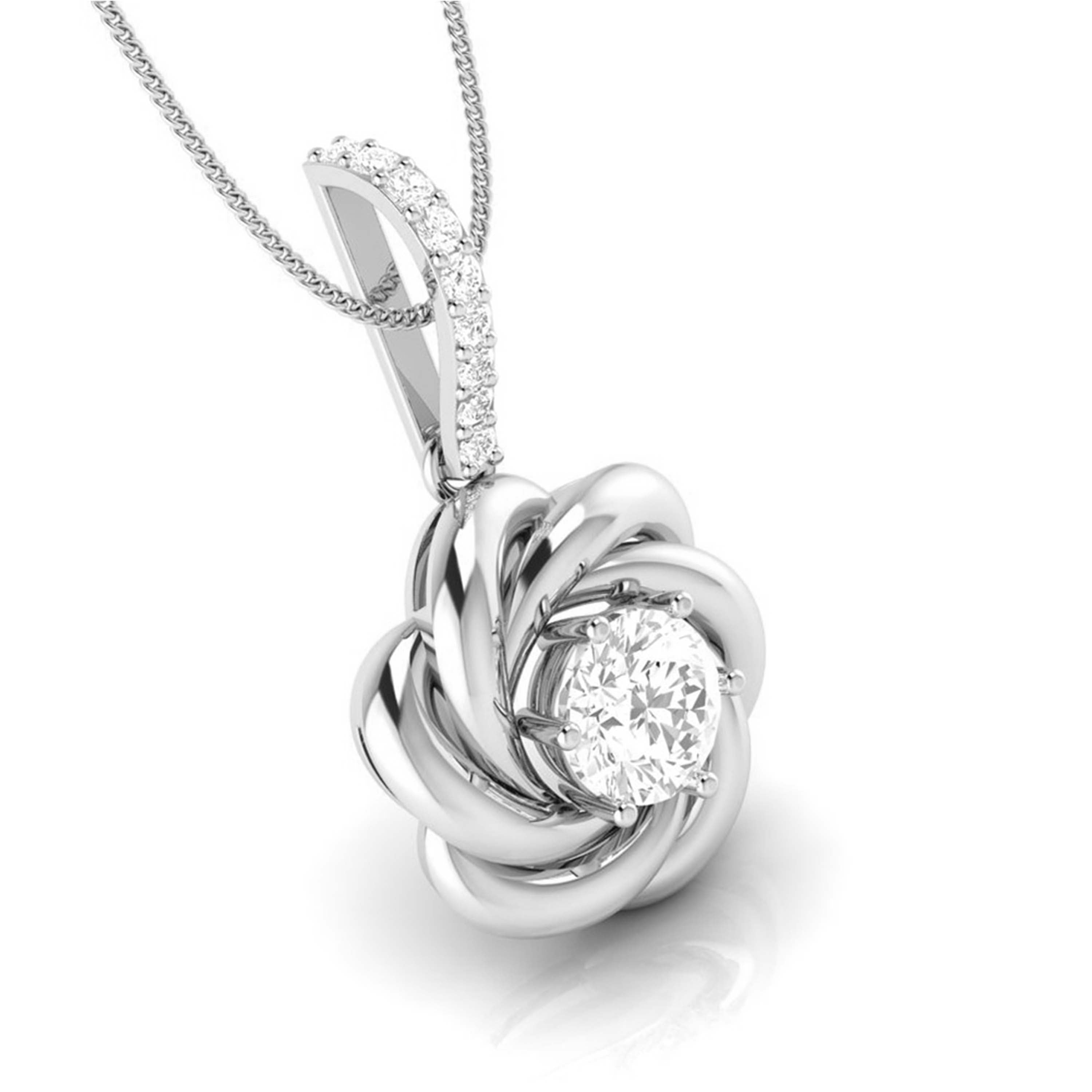 A Rose Held Open for Her Solitaire Diamond Pendant